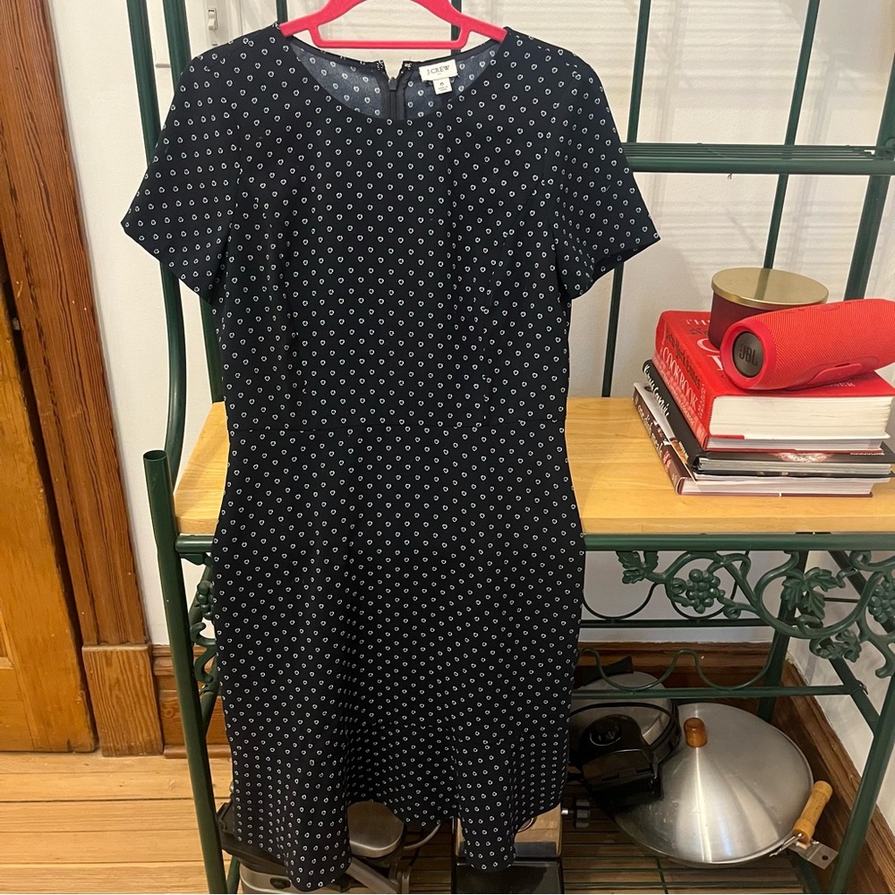 J crew size 6 blue navy sheath dress floral pattern short sleeve